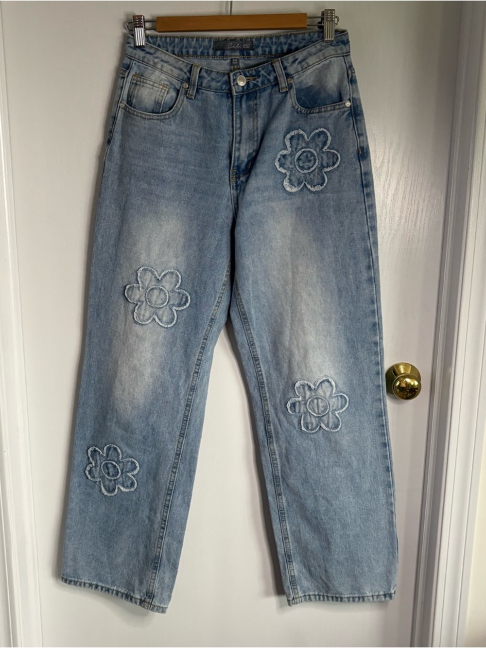 Cali 1850 Floral Applique Embroidered Women Denim Jeans Size 9 Boho Festival